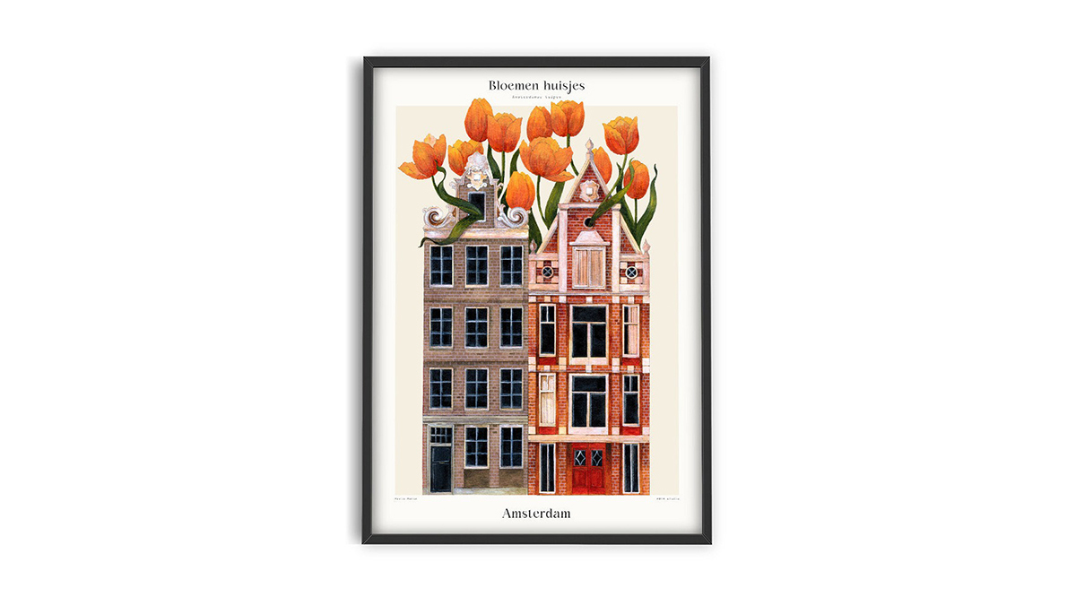 [아트포스터] Bloemen huisjes - Amsterdam