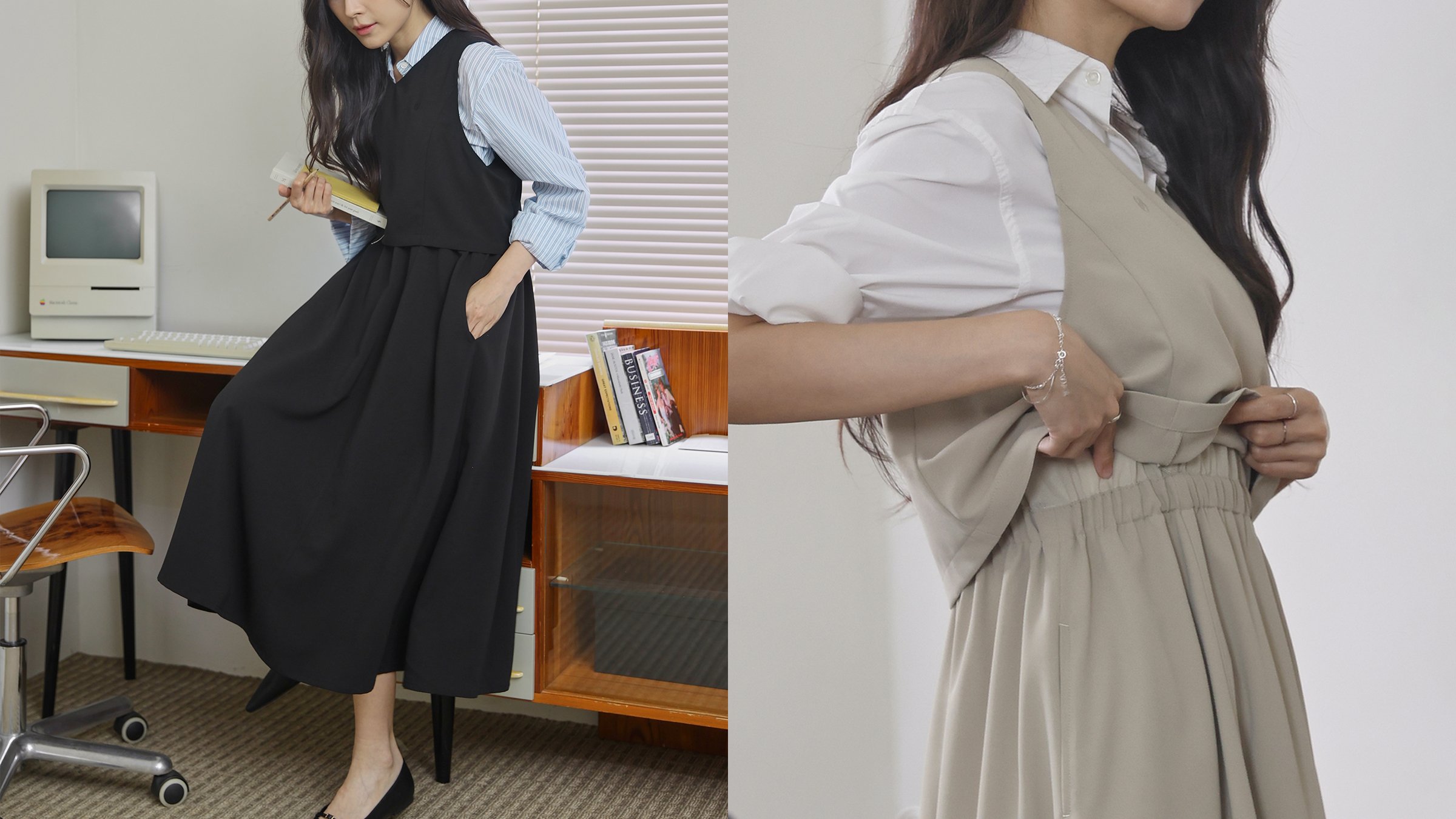 편안함과 패션을 갖춘, 밴딩 V넥 만능원피스